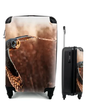 Produktbild von MuchoWow® Koffer Handgepäck Trolley Rollkoffer Kleine Reisekoffer mit 4 Rollen - Vogel - Eule - Sonnenuntergang - Natur - Cabin Size < 55x40x23 cm & 55x40x20 cm - Fotokoffer - Kabinenkoffer - Boardgepäck - Reise-Box - Reisekoffer - Reisegepäck - Koffer mit Bild - Trolley für Kinder
