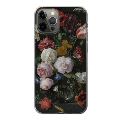 Produktbild von MuchoWow® Handyhülle Schutzhülle Hülle für iPhone 12 Pro Stilleben mit Blumen in einer Glasvase - Gemälde von Jan Davidsz. de Heem Silikon Softcase Handy Hülle - Abdeckung