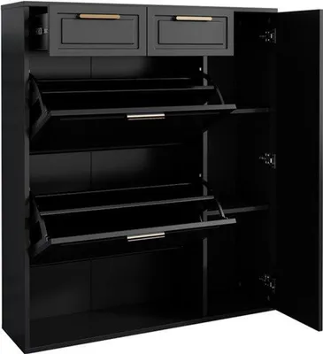 Produktbild von Moderner Schuhschrank, platzsparend - 95x24x107 cm - Klappbares Design mit Türen und Schubladen