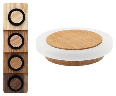 Produktbild von Türstopper Boden Holz Eichenholz Ø47x16mm mit weißem Gummi Klebstoffmontage