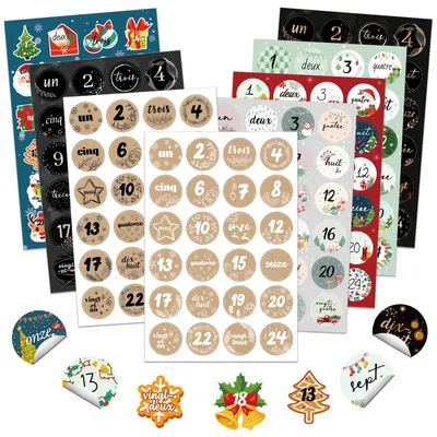 Imagen del producto de Pegatinas navideñas - Calendario de adviento 2024 - Números - 24 pegatinas - 8 x 24 cm - Manualidades - Decoraciones navideñas