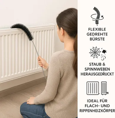 Produktbild von 3x Heizkörperbürste 120 cm – flexible Heizungsbürste mit Holzgriff & Aufhängeöse