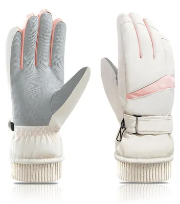 Immagine prodotto di Guanti da sci invernali da donna, termici, antivento, compatibili con touchscreen, impermeabili, in pile, color beige