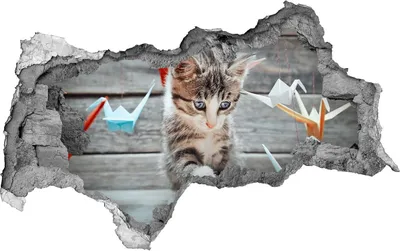 Produktbild von Selbstklebender Loch-3D-Aufkleber 95x73 cm Katze mit Papiervögel