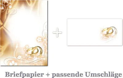 Produktbild von 25 Blatt Briefpapier DIN A4 + 25 Stück Umschläge 5017 Hochzeit Ringe Heirat Motivpapier / Premium Briefumschläge DIN lang (110 X 220mm) mit Motiv bedruckt, Briefhüllen Kuvert, ohne Fenster, haftklebend