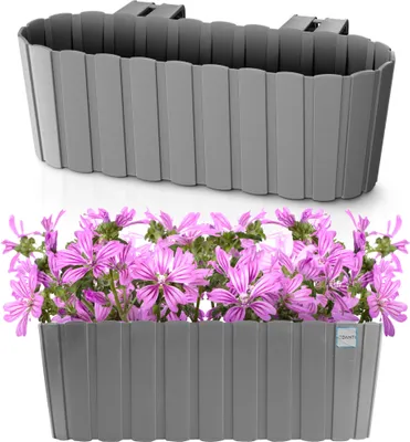 Produktbild von Balkonkasten mit Haken Blumentopf 38,3 cm Balkonpflanzenhalter Grau