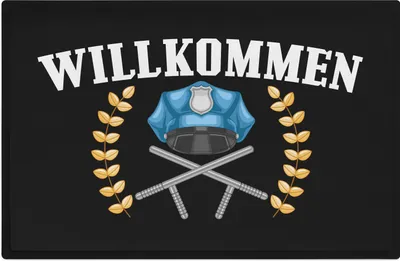 Produktbild von Trendation - Willkommen Fußmatte Grafik Schmutzfangmatte Geschenk Außen Innenbereich 60x40 cm Waschbar Türmatte Polizist