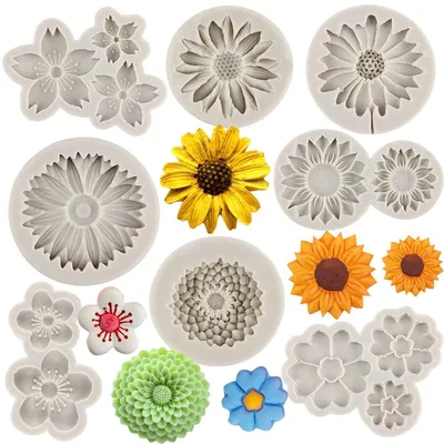 Image de Moules en silicone en forme de fleurs, lot de 8, pour fondant et chocolat
