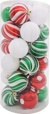 Produktbild von 30Weihnachtskugel Ø6cm Set Weihnachten Christbaumkugel Bruchfest Baumschmuck Rot/Grün/Weiß