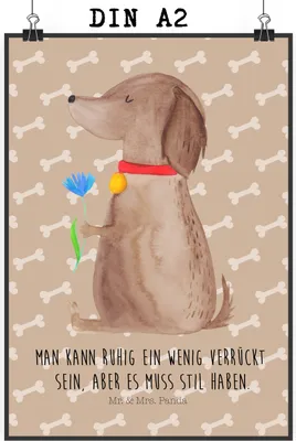 Produktbild von Mr. & Mrs. Panda Bild Hund Blume DIN A2 - Hundeglück - Geschenk, Haha, drucke, Sprüche, Süß, Plakat, Hunde, Verrückt, Kunstdruck, Wanddekoration, wanddeko