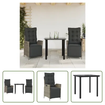 Produktbild von The Living Store 3-tlg. Garten-Essgruppe mit Kissen Grau Poly Rattan