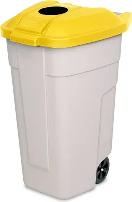 Produktbild von 100 Liter Abfalltonne mit Einwurföffnung im Deckel, BxTxH 510 x 550 x 850 mm, Korpus beige/Deckel gelb