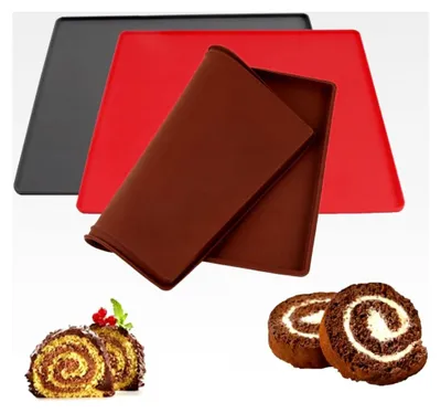 Produktbild von 3 Stück Silikon Backblech Rollmatte, Backmatte für Kuchen, Biskuitrollenmatte, Antihaftbeschichtet, Rutschfest, für Kochen und Backen, 30 x 40 cm (3 Farben)
