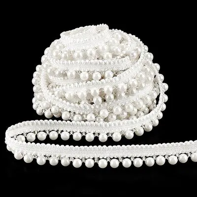 Productafbeelding van Dailygoods- Kunstparels 13 mm - Kanten Lint 5 Yards - Bruidsversiering - Knutselband - Decoratie - Elegante uitstraling - Kantlint
