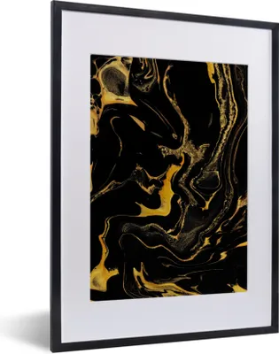 Produktbild von MuchoWow® Gerahmtes Poster Muster - Gold - Schwarz 30x40 cm - Poster mit Schwarzem Bilderrahmen Wandposter Rahmen Foto Bilder - Wandposter Schlafzimmer