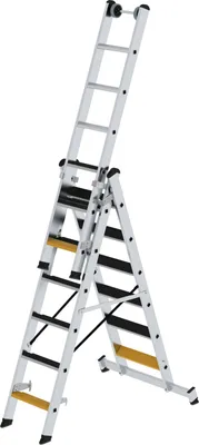 Produktbild von Günzburger Steigtechnik Stufen-Mehrzweckleiter 3tlg. mit nivello-Traverse und clip-step R13 3 x 6 Stufen - 033319