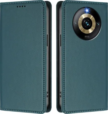 Obrázek produktu pro Kožené pouzdro pro Realme Narzo 60 Pro, magnetické flipové pouzdro zPolyuretankůže se stojánkem Zelená