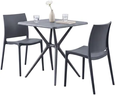Produktbild von Gartenmöbel-Set GRETA mit 2 Stühlen - 156x72x81cm, Kunststoff, Dunkelgrau | Balkonset Gartenset Tisch mit Stühlen Bistroset Outdoor