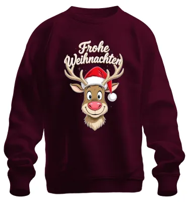 Produktbild von Frohe Weihnachten Rentier Niedlich Cartoon Weihnachtsmütze Sweatshirt Pullover, Burgundy, XXL
