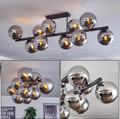 Produktbild von Fossobiubo Deckenlampe aus Metall/Glas in Schwarz/Chromfarben/Rauchfarben