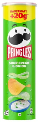 Produktbild von Pringles Sour Cream & Onion, Kartoffelchips, 185 g, Zwiebel, Sour Cream, Kartoffelpüreepulver, Sonnenblumenöl, Weizenmehl, Maismehl, Reismehl,..., Dose