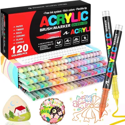 Obrázok produktu pre Sada akrylových fixiek 120 farieb, 1-5 mm, vodou riediteľné farby pre kameň