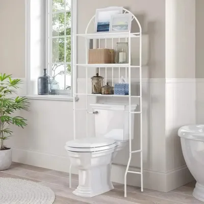 Produktbild von Badezimmer-Aufbewahrung - Regal über Toilette/Waschmaschine - 3 Ebenen - PP-Kunststoff - 65 x 34 cm - Freistehend - Platzsparend - Weiß