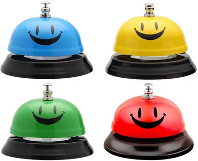 4 Tischklingeln aus Edelstahl, Smiley-Design, 8,5 x 6 cm