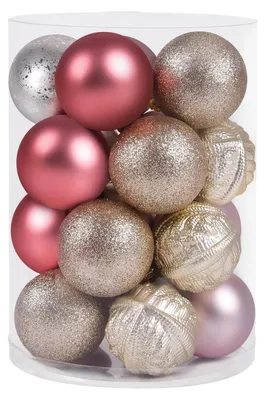 Produktbild von Bruchsichere Christbaumkugeln mit Anhängern, Rot, Gold, Rosa, 6 cm, 20 Stück