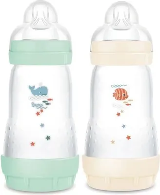 Produktbild von MAM Easy Start Anti-Colic Babyflasche 2er-Pack, 260 ml, Sauger Größe 2, Mint + Baumwolle