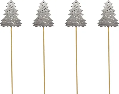 Produktbild von Holz Blumenstecker Tannenbaum-Stecker 36cm Dekostecker Weihnachtsbaum silber 4 Sets - 48 Stück