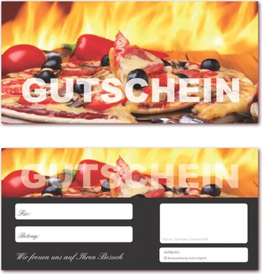Produktbild von 200 Stück Geschenkgutscheine (Pizza-624) Gutscheine Gutscheinkarten für Bereiche wie Gastronomie, Pizzeria, Restaurant, Lieferdienst