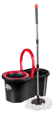 Zdjęcie produktu dla Zestaw mopów obrotowych Dirt Devil - głowica 360° - teleskopowy uchwyt ze stali nierdzewnej - wiadro 16 l z wyżymaczką - czarny/czerwony