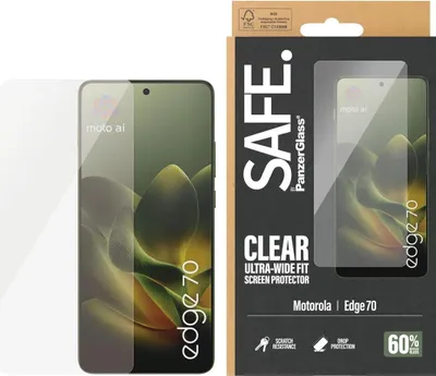 Produktbild von PanzerGlass SAFE. by ® Displayschutz Motorola Edge 70 | Ultra-Wide Fit, Motorola, Motorola - Edge 70 5G, Trockene Anwendung, Kratzresistent, Schockresistent, Transparent, 1 Stück(e)