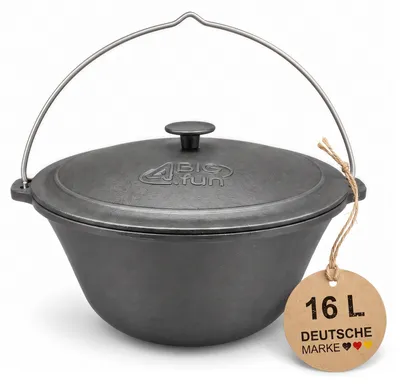 Produktbild von Gusseisenkessel 16 Liter mit Deckel Bügel Feuertopf Gulaschkessel Kochkessel Lagerfeuer Utschak Plov Camping Outdoor Suppenkessel Schmortopf