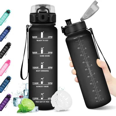 Productafbeelding van Drinkfles van 1 liter, BPA-vrij, met tijdmarkering, geschikt voor fitness en outdooractiviteiten