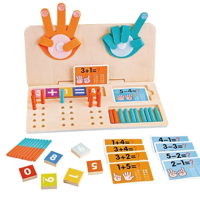Produktbild von Montessori Spielzeug Mathematik Lernspielzeug Zahlenblöcke - 3 Fingerbrett-Komponenten - 13 Zahlenblöcke - 20 Holzstäbe - Ab 3 Jahren