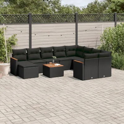 Produktbild von 11-tlg. Garten-Sofagarnitur mit Kissen Schwarz Poly Rattan 3258961