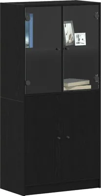 Image de Buffet haut vidaXL noir aspect chêne 68 x 37 x 142 cm