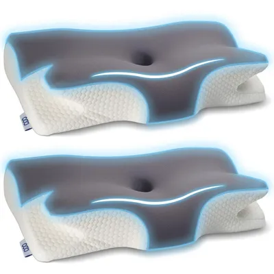 Produktbild von 2 St. Kopfkissen Nackenschmerzen, Ergonomisches Memory Foam Nackenstützkissen, Orthopädische Kissen Gegen Nackenschmerzen, Nackenkissen Schlafkissen