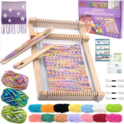 Productafbeelding van Webraamset voor kinderen. Weefraam geschikt voor kinderen vanaf 4, 6, 8 en 12 jaar. Afmetingen: 29 x 19 cm