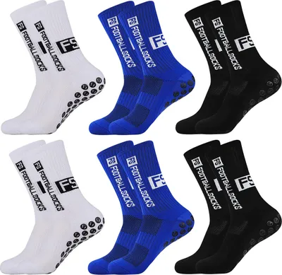 Produktbild von Fußballsocken, 6er Pack Anti Rutsch Socken, Yoga Socken, Unisex Größen 40-46 (Schwarz, Weiß, Blau)