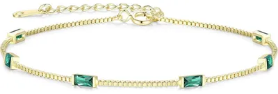 Image de Bracelet Damen, en argent sterling 925, plaqué or 14 carats, avec pendentifs en oxyde de zirconium, ajustable
