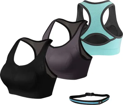 Produktbild von sada 3 dámských podprsenek Comfort Classic Racerback Sports Bra Top pro jógu a fitness trénink a 1 sportovní pás (34B 34C 34D 36A 36B)