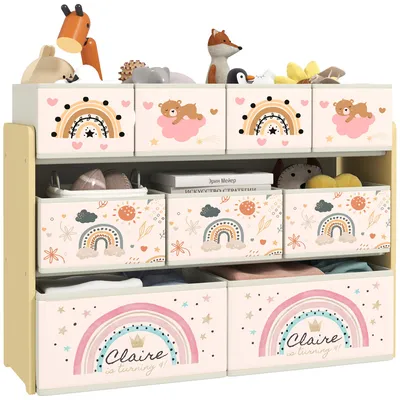 Immagine prodotto di AIYAPLAY Mobile Portagiochi per Bambini a 3 Livelli con 9 Contenitori in Tessuto, 93x30x70 cm, Giallo