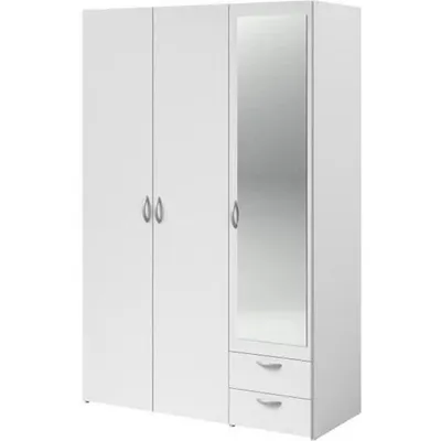 Produktbild von VARIA KARDROBE - Weißes Nachbildung - 3 Scharnier -Türen + Spiegel + 2 Schubladen - L 120 x H 185 x D 51 cm - Parisot