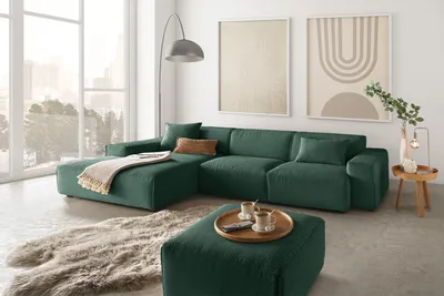 Produktbild von KAWOLA Sofa RANI Ecksofa Cord smaragd Recamiere links