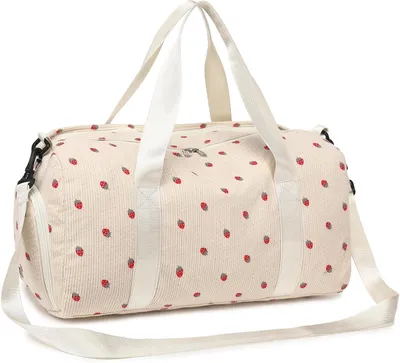Produktbild von Sporttasche Kinder Schwimmtasche Jungen Damen mit Schuhfach und Nassfach Badetasche Teenager Kleine Reisetasche Fitnesstasche (Cord Erdbeer Beige)