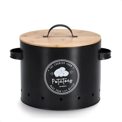 Produktbild von ZELLER 19383 Vorratsdose POTATOES aus Metall, schwarz mit Bambusdeckel