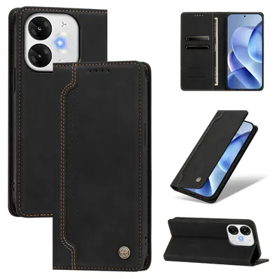 Produktbild von Handyhülle für itel A80, Leder Wallet Klapphülle mit Standfunktion, Stoßfeste Schutzhülle Schwarz